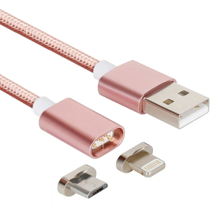 2 in 1 5V 2A Micro USB and 8 PIN to USB 2.0 Weave Style Magnetic Data Cable Cable length: 1.2m (Pink)