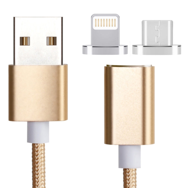 2 en 1 5V 2A Micro USB y 8 PIN a USB 2.0 Estilo de tejido Cable de Datos Magnéticos longitud del Cable: 1.2m (Oro)