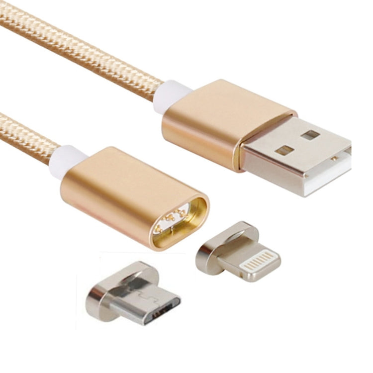 2 in 1 5V 2A Micro USB und 8 PIN auf USB 2.0 Weave Style Magnetisches Datenkabel Kabellänge: 1,2m (Gold)