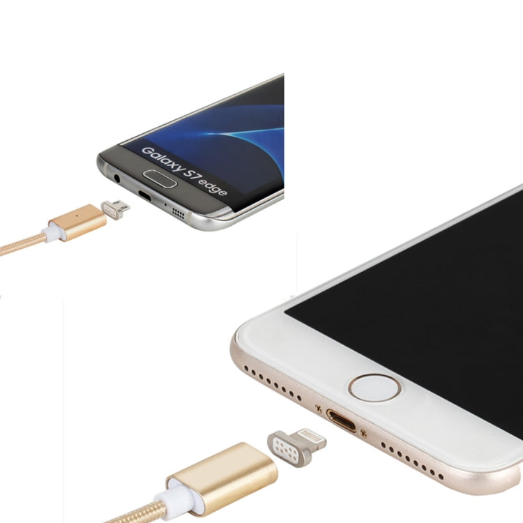 2 en 1 5V 2A Micro USB y 8 PIN a USB 2.0 Estilo de tejido Cable de Datos Magnéticos longitud del Cable: 1.2m (Oro)