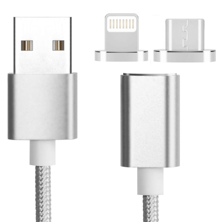Câble de données magnétique 2 en 1 5 V 2 A Micro USB et 8 broches vers USB 2.0 Longueur du câble : 1,2 m (argent)