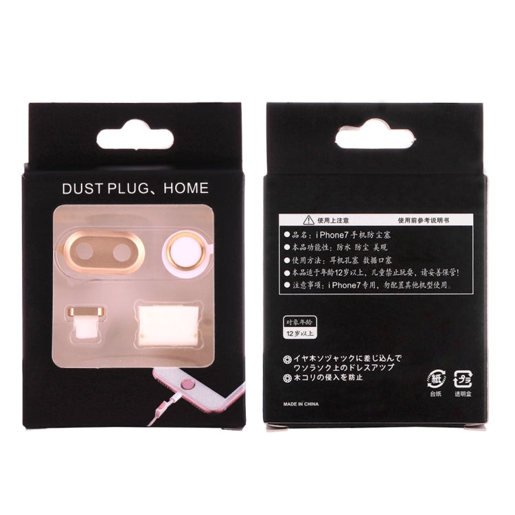 Bouchon anti-poussière pour iPhone 7 Plus avec boucle de clé d'accueil et objectif d'appareil photo (or)