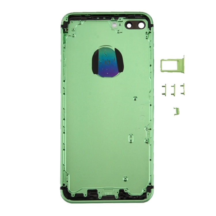 6 en 1 pour iPhone 7 Plus (couvercle de batterie + plateau de carte + touche de contrôle du volume + bouton d'alimentation + interrupteur de sourdine touche de vibration + signal) couvercle de boîtier d'assemblage complet (vert + blanc)