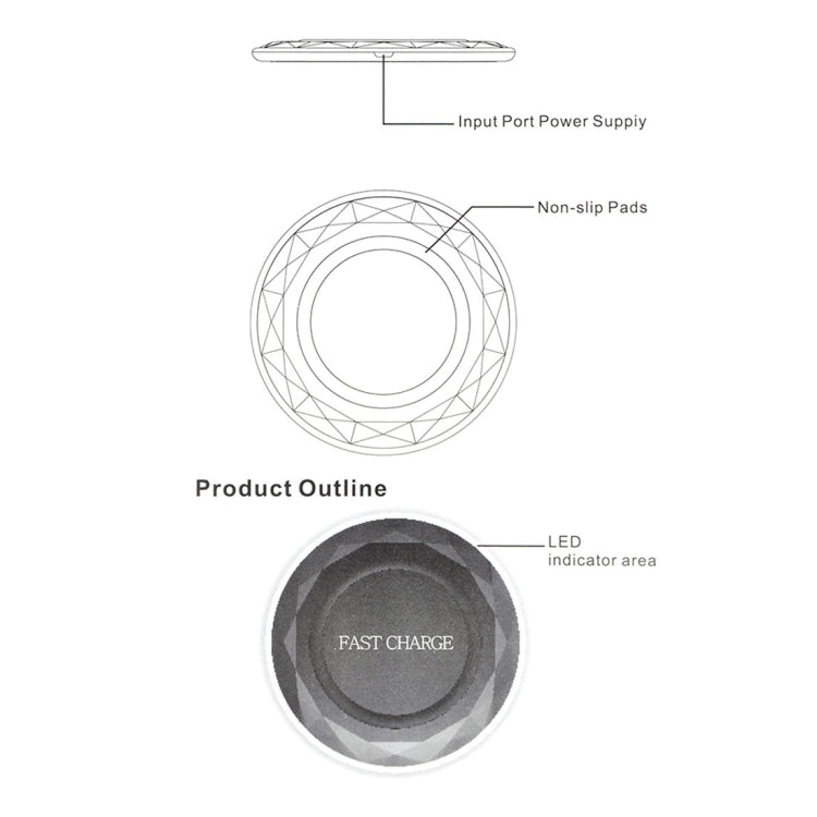 Diamond Qi standard Fast Charging Wireless Charger DC5V input Cable length: 1 m For iPhone X and 8 and 8 Plus Galaxy S8 and S8 + Huawei Xiaomi LG Nokia Google and other Smart Phones (White)