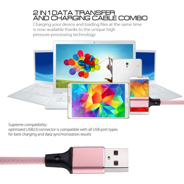 Câble de chargement de synchronisation de données en tissu nylon 1M 2A USB vers 8 broches (rose)