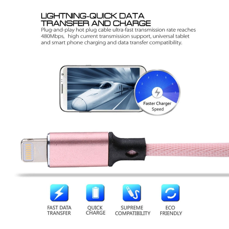 1M 2A USB to 8 Pin Nylon Fabric Data Sync Charging Cable (Pink)