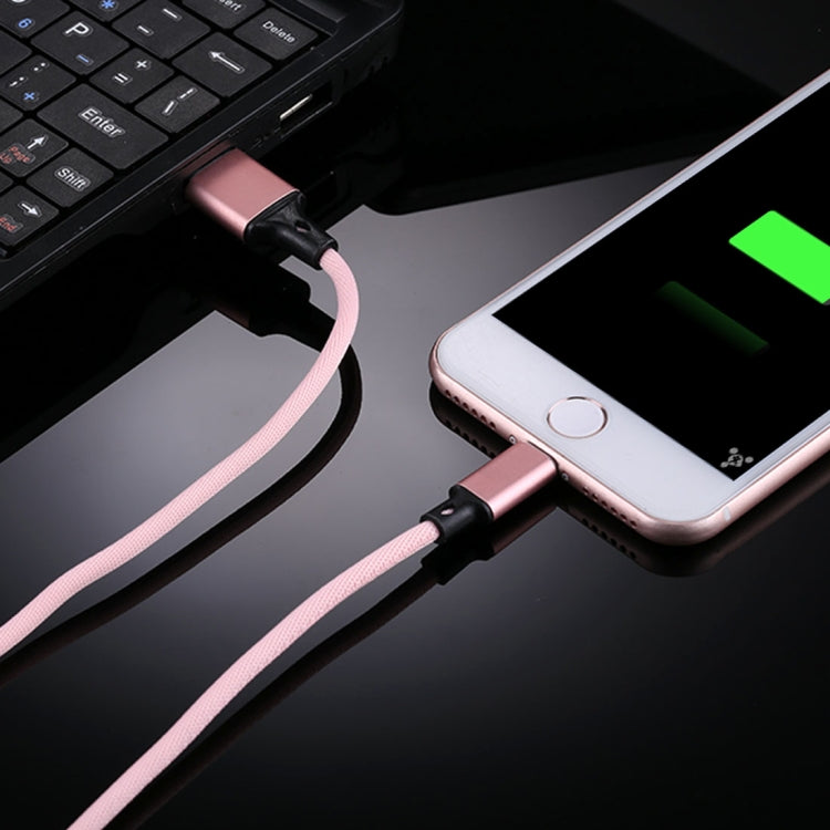 1M 2A USB to 8 Pin Nylon Fabric Data Sync Charging Cable (Pink)