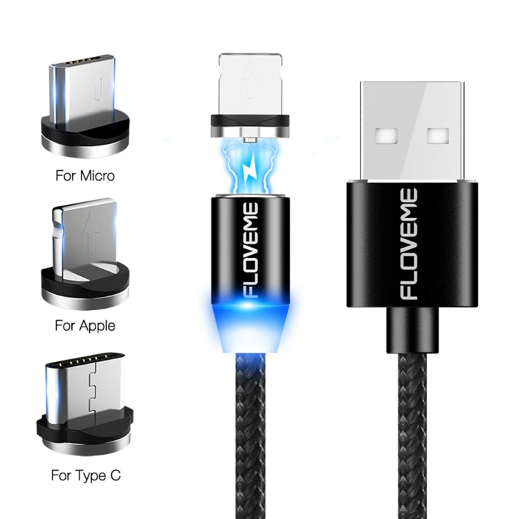 FLOVEME YXF93674 1M 2A 8 PIN + Micro USB + USB-C / Tipo C A Cable de Carga Magnética de Nylon USB (Negro)