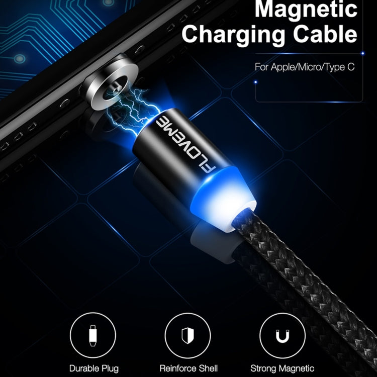 FLOVEME YXF93674 1M 2A 8 BROCHES + Micro USB + USB-C / Type AC Câble de Charge USB en Nylon Magnétique (Noir)