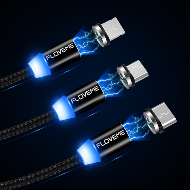 FLOVEME YXF93674 1M 2A 8 BROCHES + Micro USB + USB-C / Type AC USB Câble de Charge MAGNETIQUE en Nylon (Or)