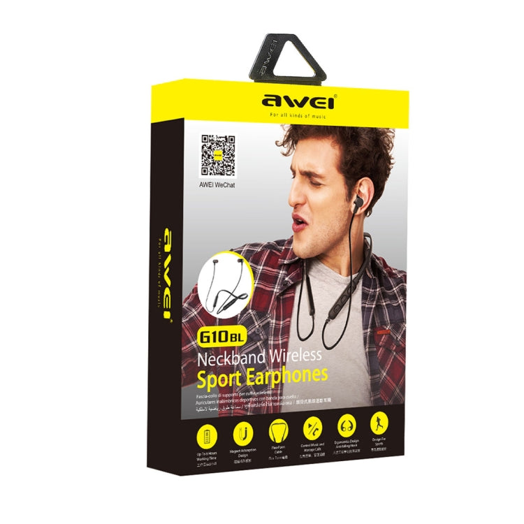 awei G10BL Outdoor Sports Fashion Neck Hanging Design Stereo Bass Bluetooth Earphone Built-in Mic For iPhone Galaxy Xiaomi Huawei HTC Sony and other Smart Phones (Black + Yellow) (Black)