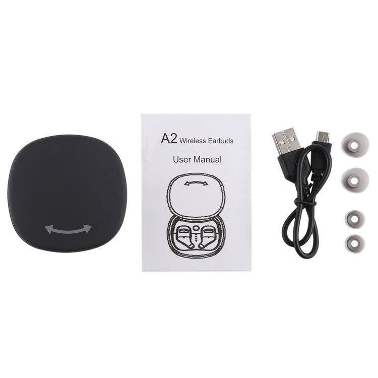 A2 TWS Outdoor Sports Portable In-ear Bluetooth V5.0 + EDR Auricular con caja de Carga de rotación de 360 grados (Negro)