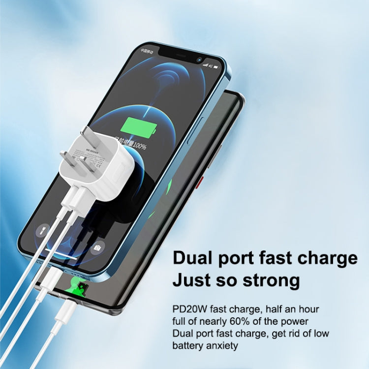 WK WP-U117 20W Type-C / USB-C + USB Fast Charging Travel Charger Power Adapter with light EU Plug