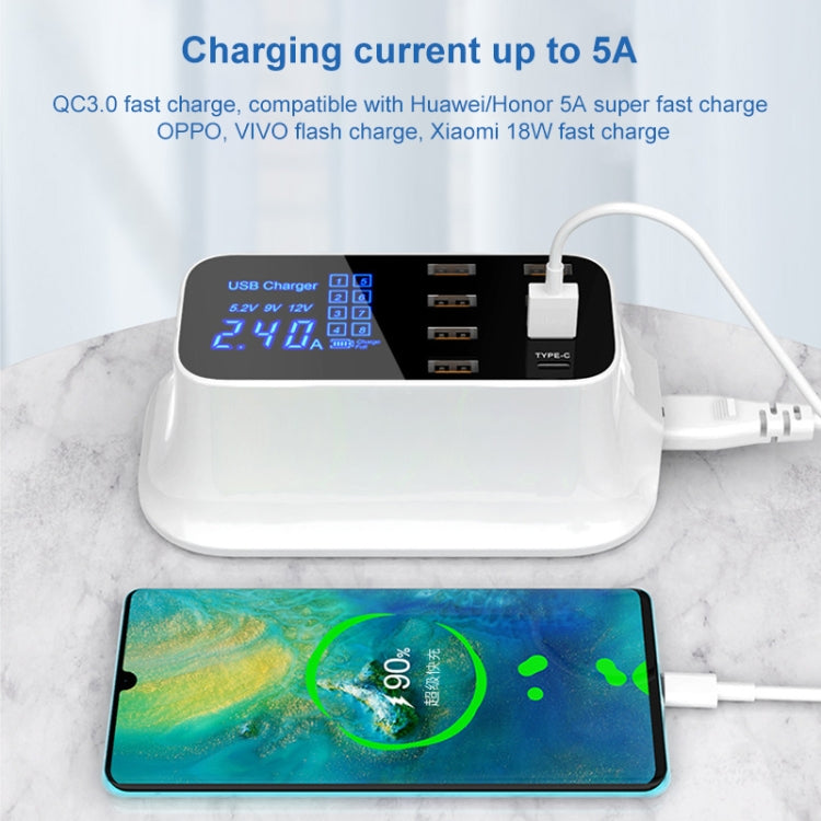 CDA19Q Multifunction AC 110V~240V 8 USB Ports LCD Digital Display Detachable Charging Station Smart Charger (White)
