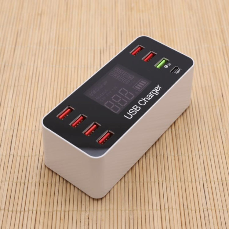 A9+ Multifunction AC 100V~240V 8 USB Ports LCD Digital Display Detachable Charging Station Smart Charger Support QC3.0 (White)