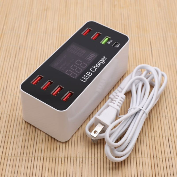A9+ Multifunction AC 100V~240V 8 USB Ports LCD Digital Display Detachable Charging Station Smart Charger Support QC3.0 (White)