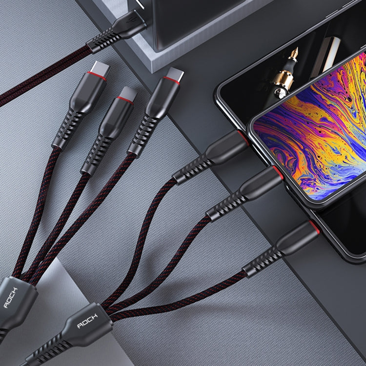 Rock G6 6 en 1 Multifunción 8 Pines + Micro + Tipo-C / USB-C Cable de Carga de tejido metálico longitud: 2 m (Negro)