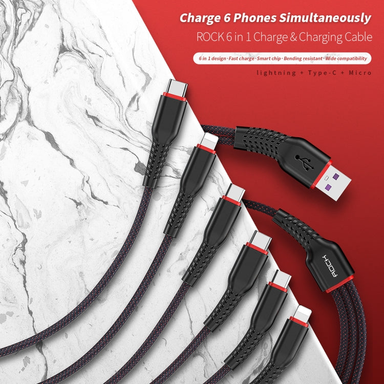 Rock G6 6 in 1 Multifunction 8 Pin + Micro + Type-C / USB-C Metal Fabric Charging Cable Length: 2m (Black)