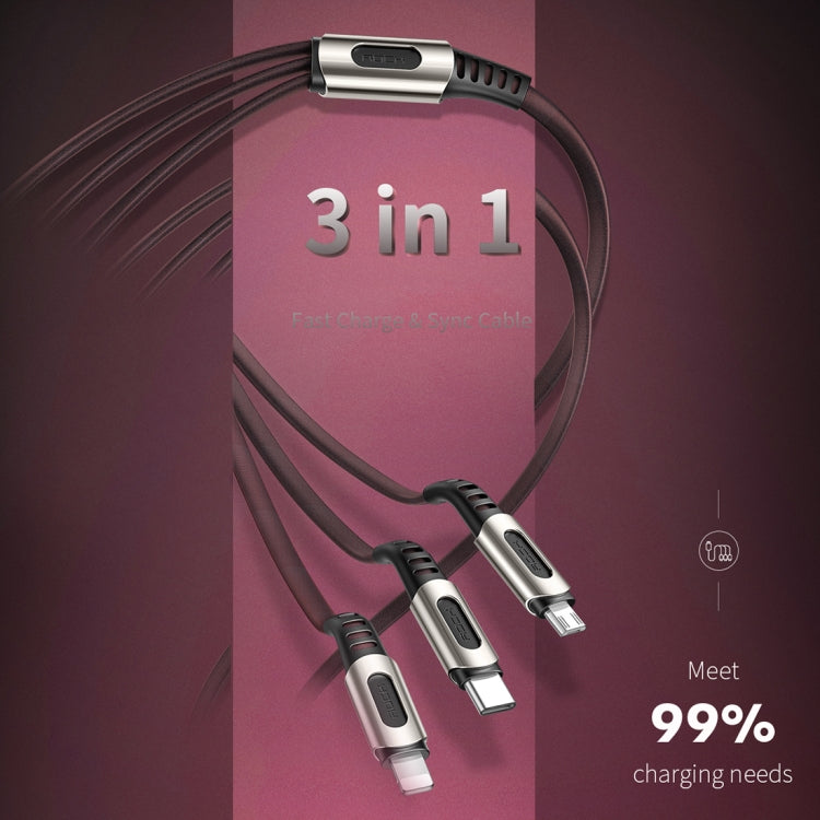 Rock M8 3 en 1 Multifonction 8 Broches + Micro + Type-C / USB-C Tissu en Alliage de Zinc Câble de Charge Longueur : 1,2 m (Noir)