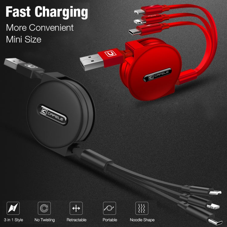 CAFELE 3 in 1 8 Pin + Micro USB + Type C / USB-C Charging Data Cable Length: 1.2m (Black)