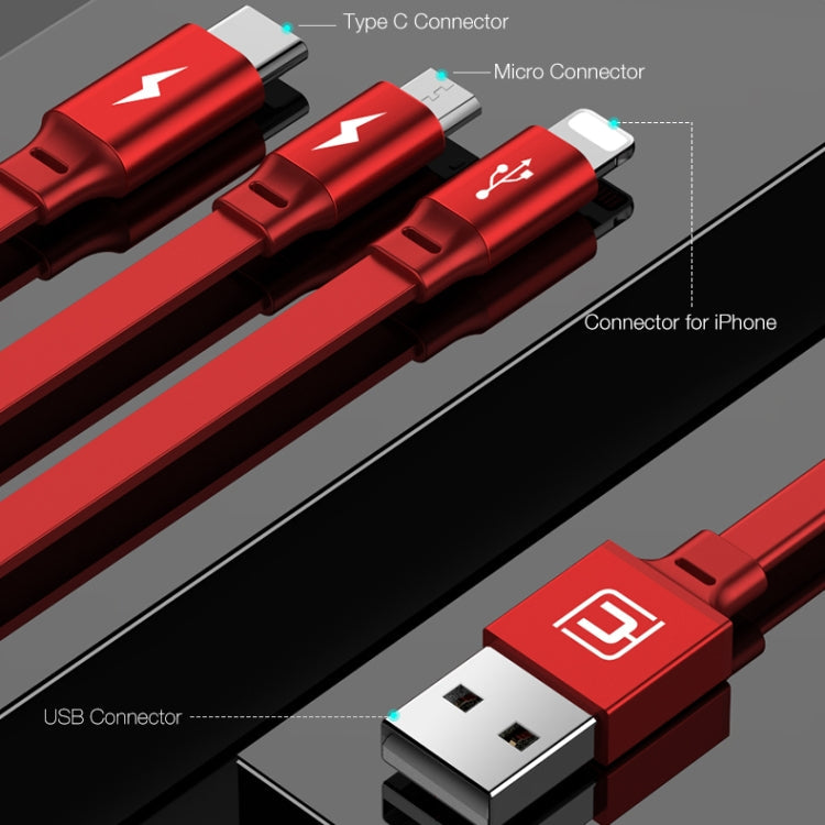CAFELE 3 en 1 8 Pines + Micro USB + Cable de Datos de Carga Tipo C / USB-C longitud: 1.2 m (Oro Rosa)