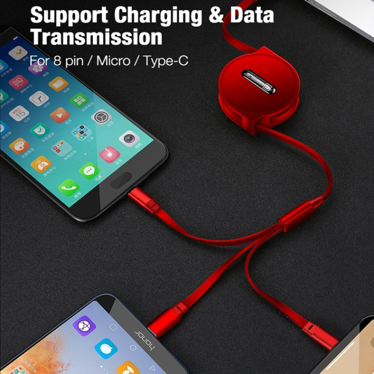 CAFELE 3 in 1 8 Pin + Micro USB + Type C / USB-C Charging Data Cable Length: 1.2m (Rose Gold)