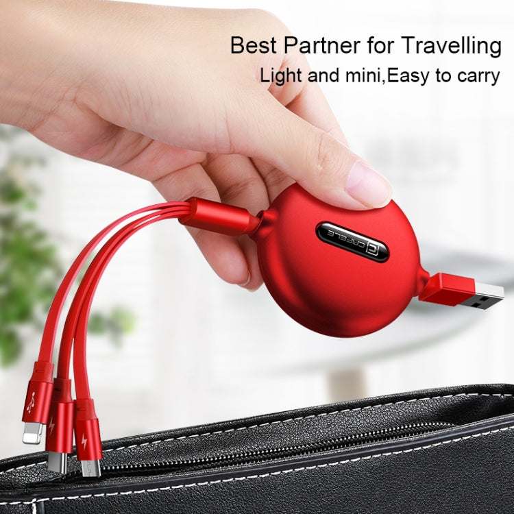 CAFELE 3 in 1 8 Pin + Micro USB + Type C / USB-C Charging Data Cable Length: 1.2m (Red)