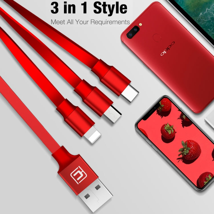 CAFELE 3 en 1 8 Pines + Micro USB + Cable de Datos de Carga Tipo C / USB-C longitud: 1.2 m (Rojo)