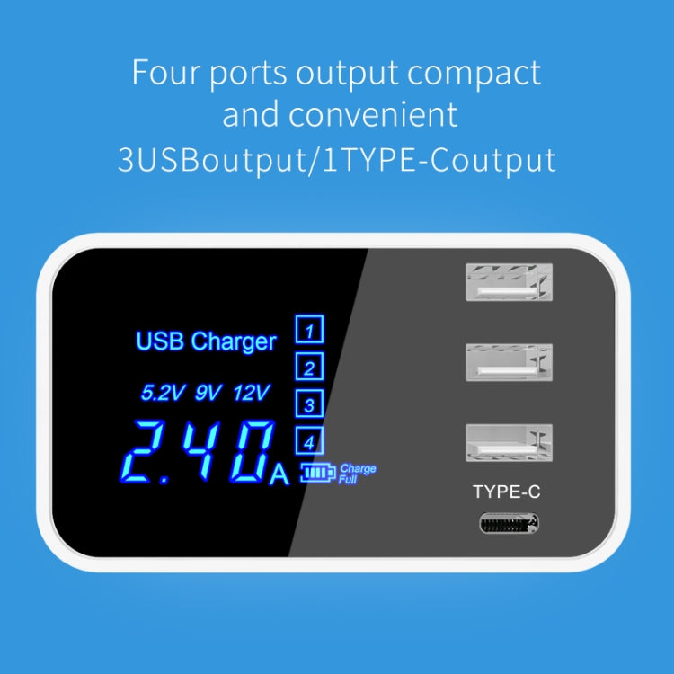 CDA30 20W 3 USB Ports + USB-C / Type-C Ports Multifunction Charger with LED Display AU Plug