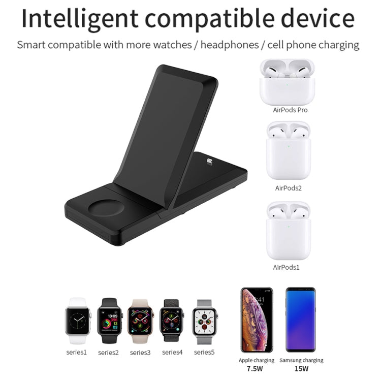 Chargeur sans fil pliable portable H6 3 en 1 pour iPhone + iWatch + AirPods (Noir)