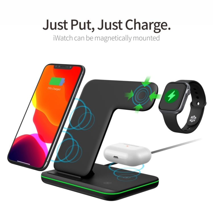 Chargeur sans fil magnétique vertical Z5A QI pour téléphones mobiles Apple Watch et AirPods / Samsung Galaxy Buds / Huawei Free Buds avec anneau lumineux tactile (Noir)