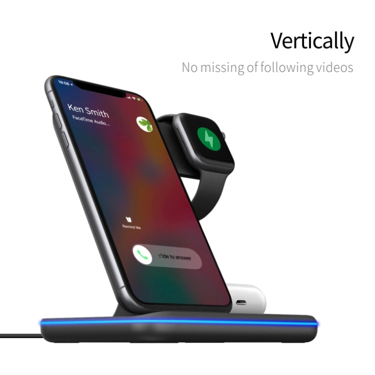 Z5A QI Vertical Magnetic Wireless Charger for Mobile Phones Apple Watches and AirPods / Samsung Galaxy Buds / Huawei Free Buds with Touch Light Ring (Black)