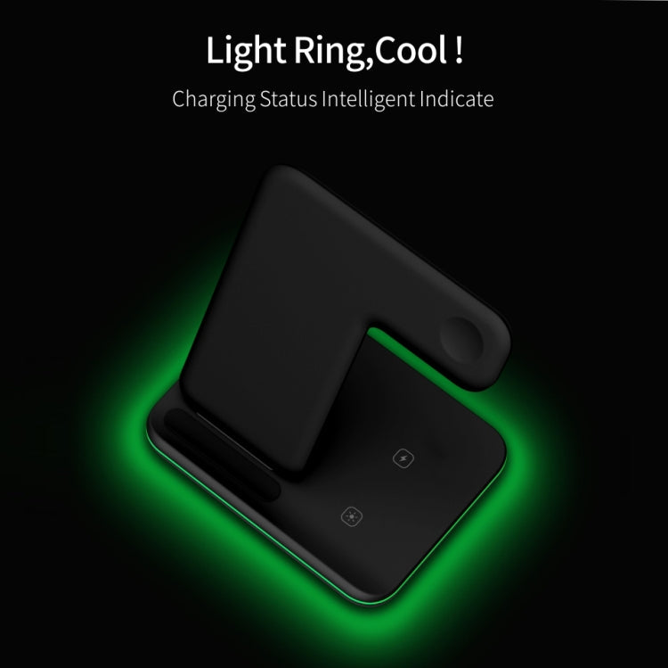 Chargeur sans fil magnétique vertical Z5A QI pour téléphones mobiles Apple Watch et AirPods / Samsung Galaxy Buds / Huawei Free Buds avec anneau lumineux tactile (Noir)