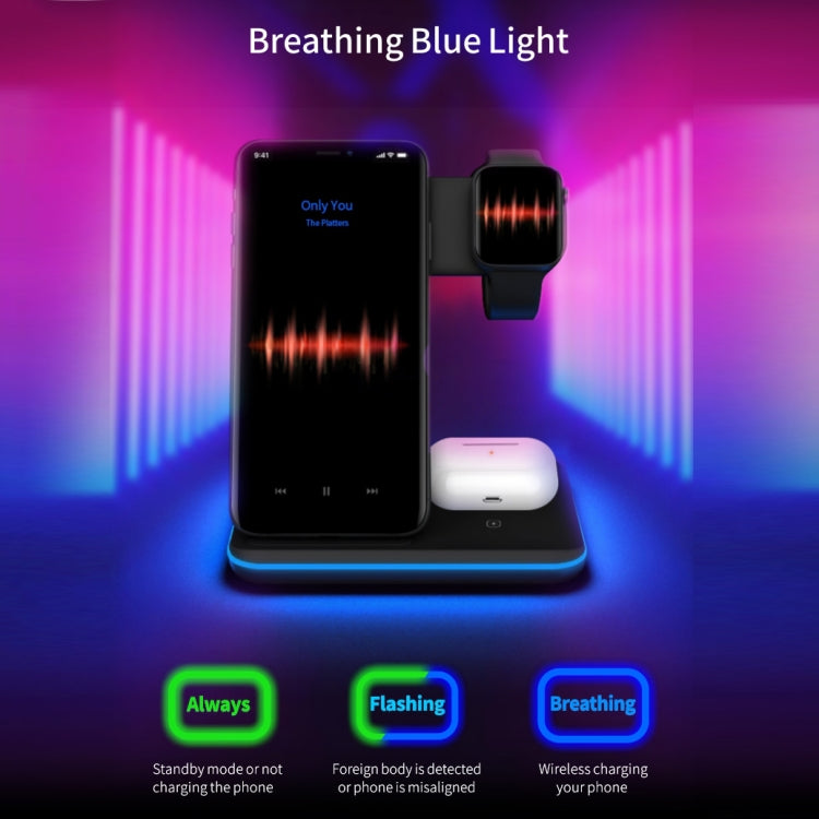Chargeur sans fil magnétique vertical Z5A QI pour téléphones mobiles Apple Watch et AirPods / Samsung Galaxy Buds / Huawei Free Buds avec anneau lumineux tactile (Blanc)