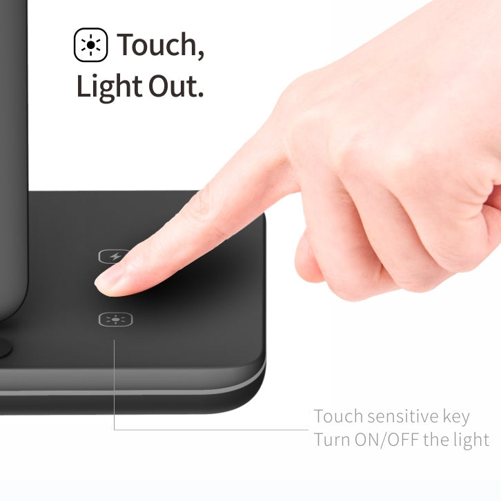 Chargeur sans fil magnétique vertical Z5A QI pour téléphones mobiles Apple Watch et AirPods / Samsung Galaxy Buds / Huawei Free Buds avec anneau lumineux tactile (Blanc)