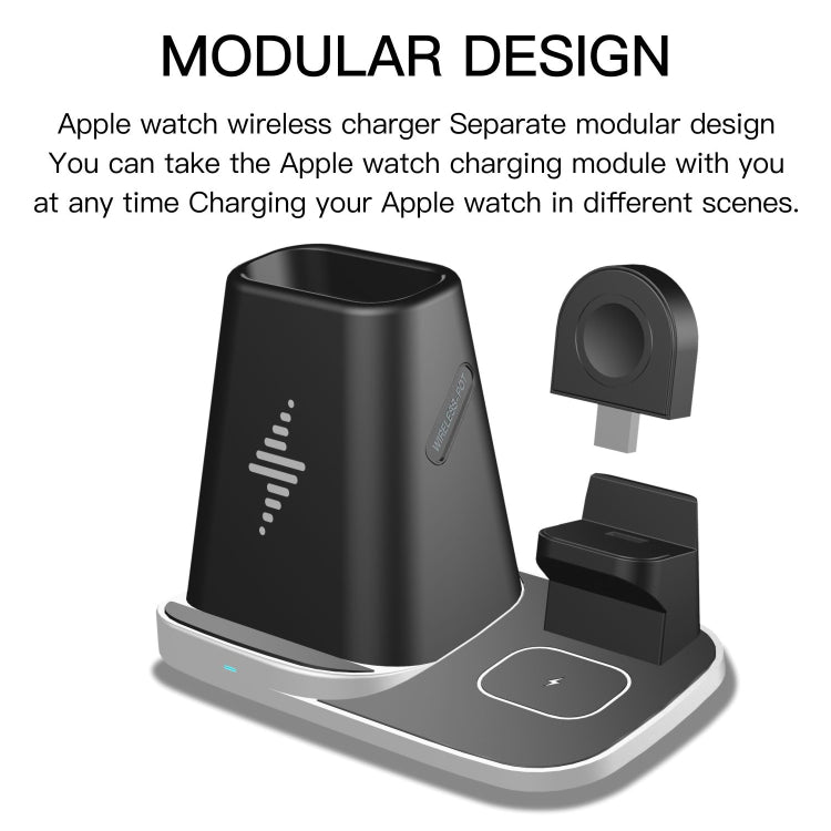 Cargador Inalámbrico Rápido P9X 4 en 1 para iPhone Apple Watch AirPods Pen Hoolder y otros Teléfonos Inteligentes Android (Negro)