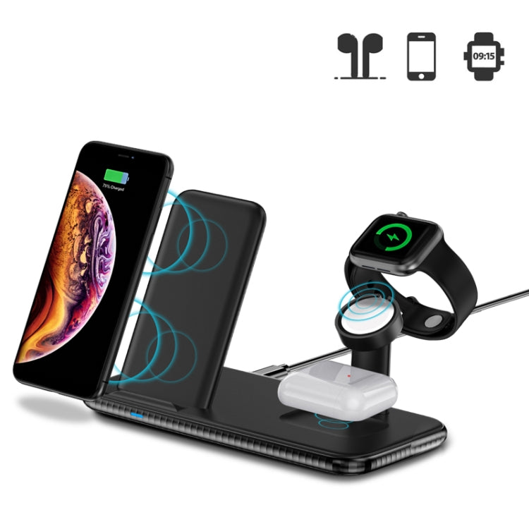 Cargador Inalámbrico Rápido 4 en 1 V5 para iPhone Apple Watch AirPods y otros Teléfonos Inteligentes Android (Negro)