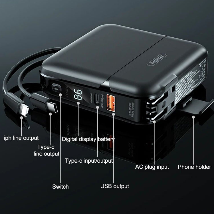 Remax RPP-20 Cargador de banco de energía Móvil Multifuncional cuatro en uno ilimitado USB + 2 Tipo C + 8 Pines Enchufe CN (Blanco)