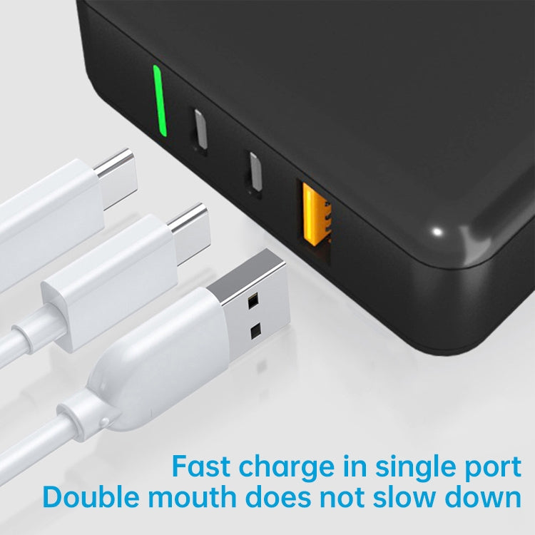 65W USB Ports x 1 + Type C Port x 2 GaN Travel Charger Mini Portable Fast Charger with UK US EU Plug Set (Black)