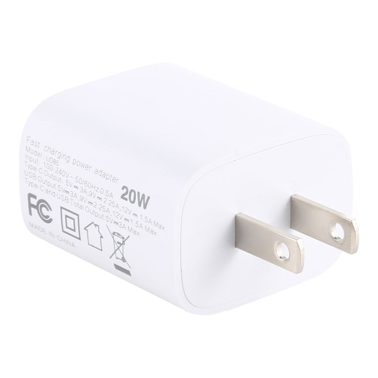 U085 20W USB + Type C Fast Charging Travel Power Adapter US Plug