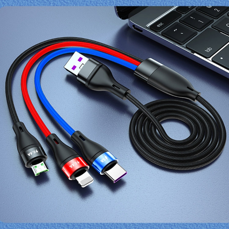 40W 5A USB to Micro USB + USB-C / Type-C + 8Pin Fast Charging Data Cable Cable Length: 1.2m