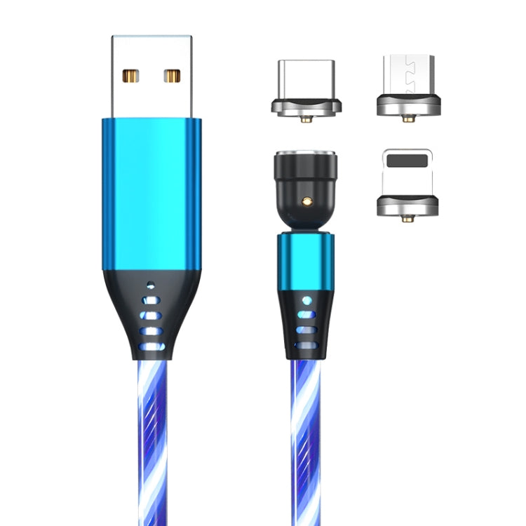 3 in 1 2.4A USB to 8 Pin + Micro USB + USB-C / Type-C 540 Degree Flexible Transmission Magnetic Data Cable Cable Length: 1m (Blue)