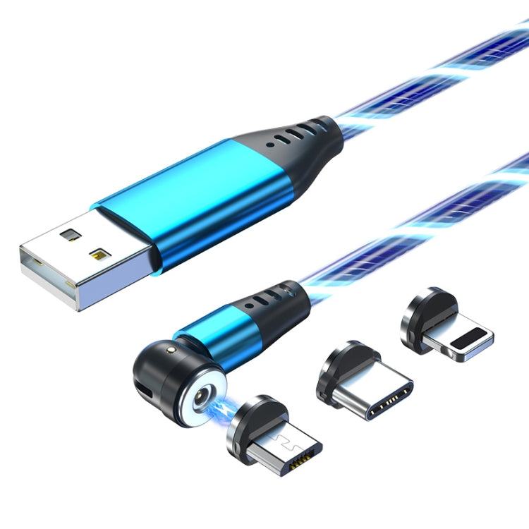 3 en 1 2.4A USB a 8 Pines + Micro USB + USB-C / Type-C Cable de Datos Magnético de transmisión flexible de 540 grados Longitud del Cable: 1 m (Azul)