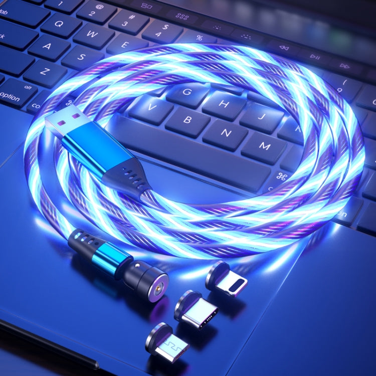 3 en 1 2,4 A USB vers 8 broches + Micro USB + USB-C / Type-C Transmission flexible à 540 degrés Câble de données magnétique Longueur du câble : 1 m (Bleu)