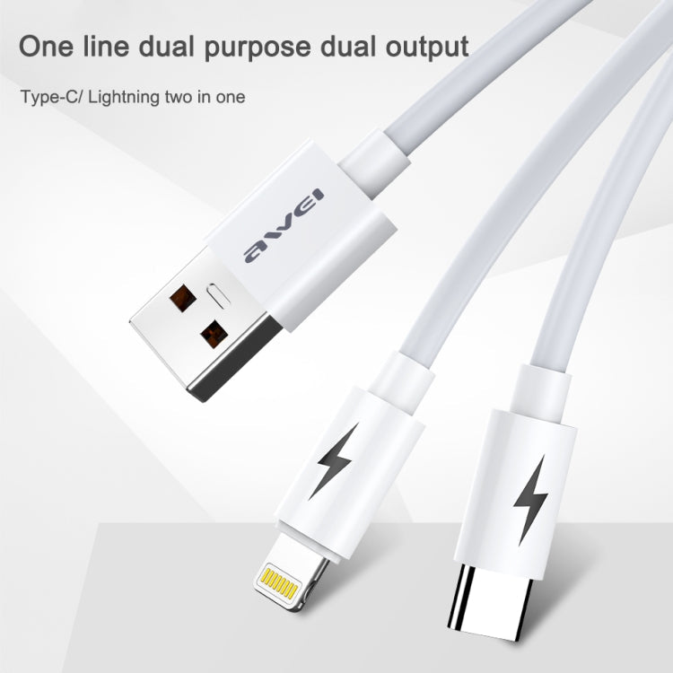 awei CL-79 Câble de charge multiple 2 en 1 1,2 m USB vers 8 broches + USB-C / Type-C