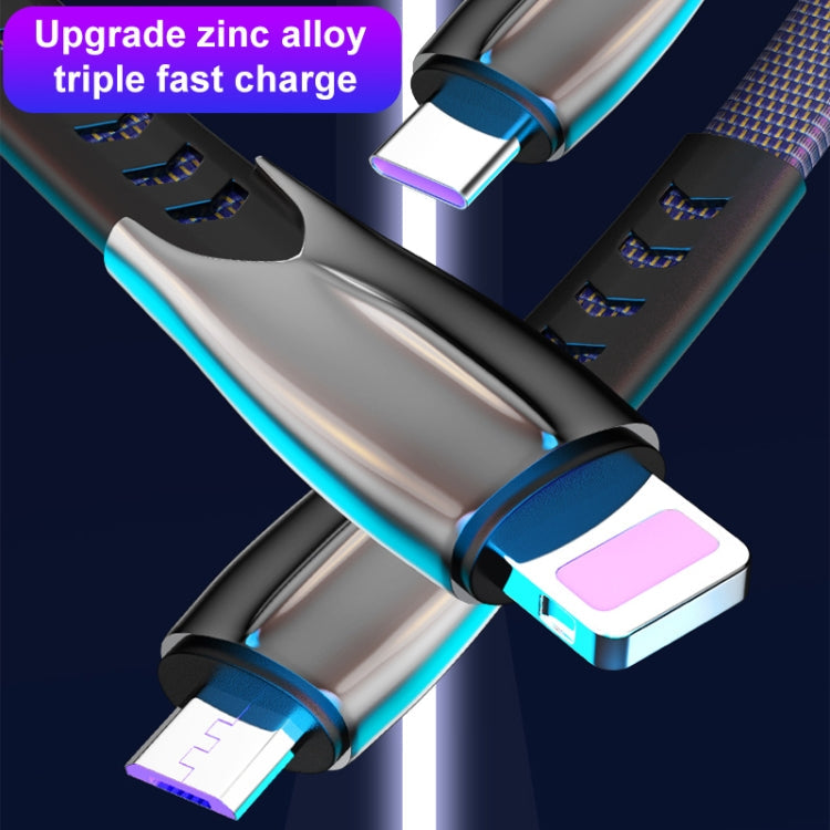 Câble de charge ultra rapide en alliage de zinc 3A 3 en 1 USB vers 8 broches + Micro USB + USB-C / Type-C (vin rouge)