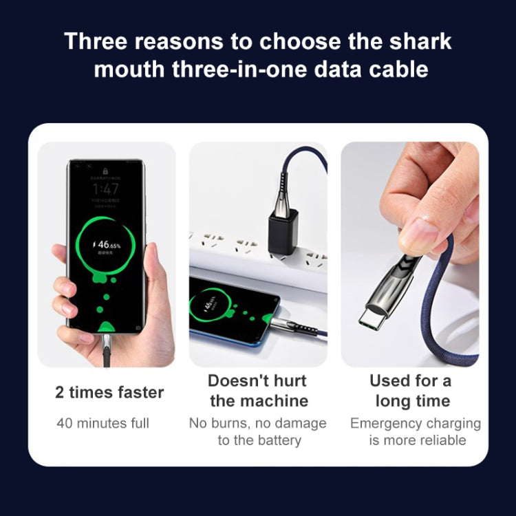 Câble de charge ultra rapide en alliage de zinc 3A 3 en 1 USB vers 8 broches + Micro USB + USB-C / Type-C (vert)