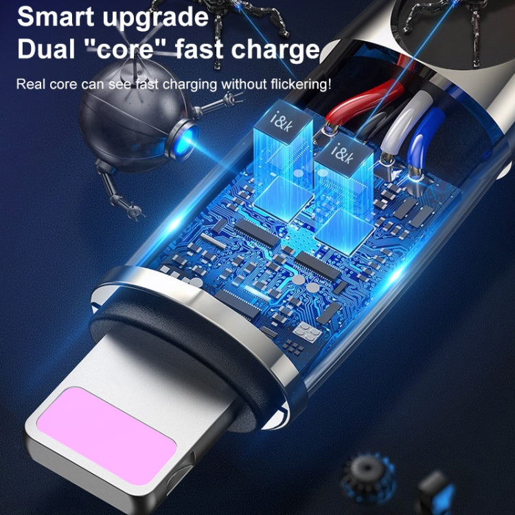 Câble de charge ultra rapide en alliage de zinc 3A 3 en 1 USB vers 8 broches + Micro USB + USB-C / Type-C (Orange)