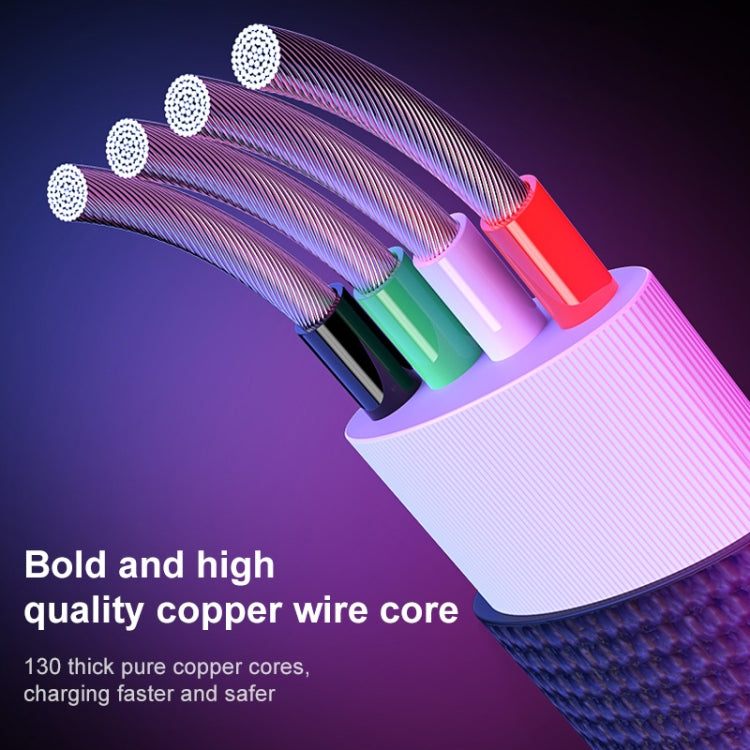Câble de charge ultra rapide en alliage de zinc 3A 3 en 1 USB vers 8 broches + Micro USB + USB-C / Type-C (violet)