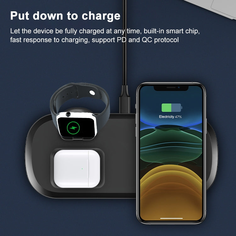 OJD-55 15W 3 en 1 Chargeur sans fil multifonction à charge rapide pour iPhones iWatches et AirPods (Noir)